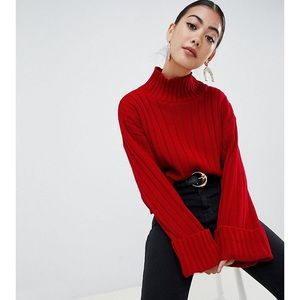 Red Maxi Sleeve Wide Rib Sweater